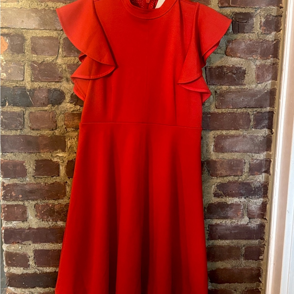 Elegant Red Ruffle Sleeve Dress